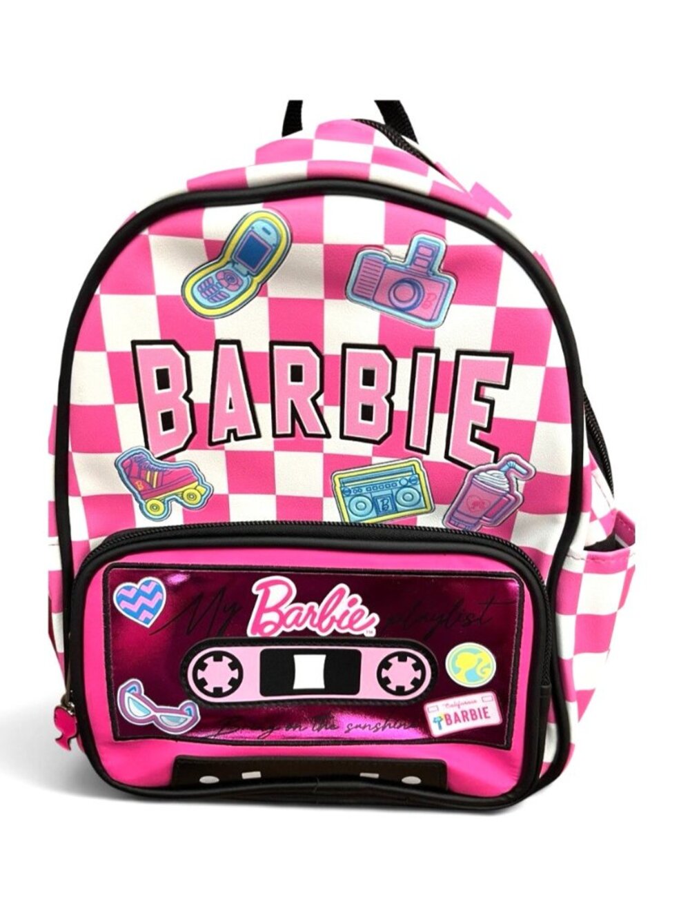 Little Girl Barbie Pink Mini Backpack Retro Cassette Checked Mattel NWT